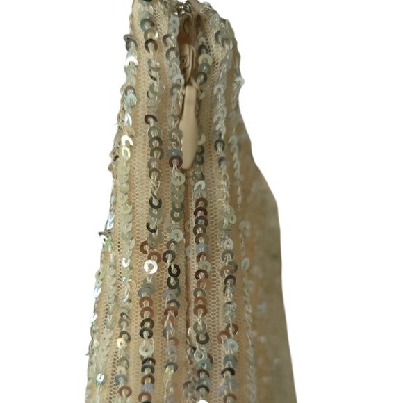 LOFT Sequin Mini Skirt Beige Silver Lined Flowy Party Holiday Glam Sz 6 NWT - Picture 9 of 10